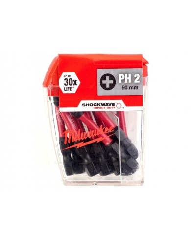 10-delni set vijačnih nastavkov PH2 50mm Milwaukee SHOCKWAVE 4932430855